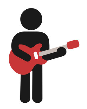 Man is playing the electric guitar - solo rocker , artist and musician play the musical instrument. Siple vector illustration - pictogram.  