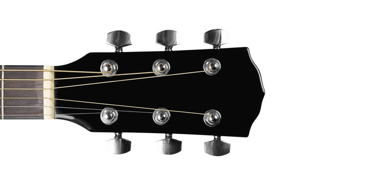 Musical instrument - headstock black acoustic guitar isolated