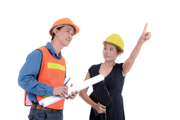 Engineer and employer on white isolated background.