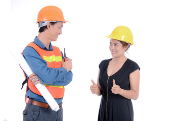 Engineer and employer on white isolated background.