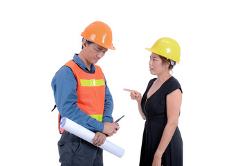 Engineer and employer on white isolated background.