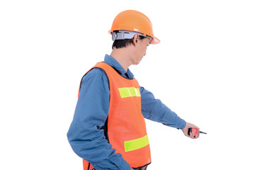 Engineer on white isolated background.