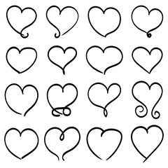 Illustration vector hand drawn flourish calligraphy vintage hearts set