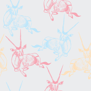 Seamless oryx pattern with in safari style. 