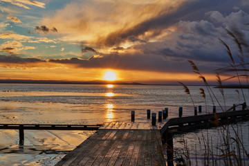 Sunset over Neusiedlersee in Austria