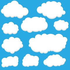 Cloud set isolated on blue background. Collection of clouds for web site, poster, placard and wallpaper