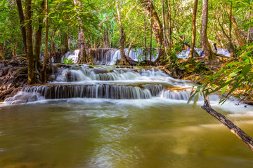 Huai Mae Khamin Waterfall With the morning light   Kanchanaburi, Thailand