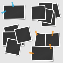 Big set of square vector photo frames stack on sticky tape. Vertical and horizontal template photo design