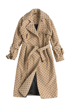 Beige Women's Trench Coat In Polka Dots On A White Background