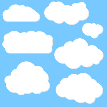 Cloud set isolated on blue background. Collection of clouds for web site, poster, placard and wallpaper