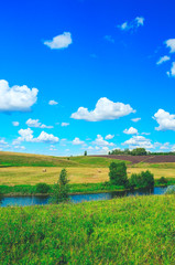 Sunny summer landscape with river