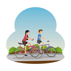 couple in bicycle traveling on the road