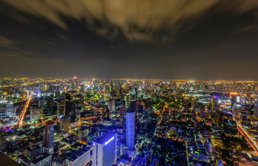 Naklejka premium The evening and night lights of Bangkok when viewed from a corner on December 6, 2018.