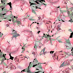 Seamless flowers pattern. Peonies background. Watercolor wallpaper. 