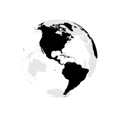 Earth globe with black world map. Focused on Americas. Flat vector illustration.