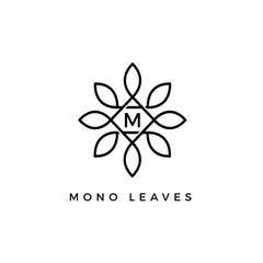 Monogram Floral Vector Leaves Initial Letter Type M Logo Design Template 