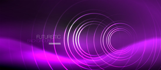 Dark abstract background with glowing neon circles