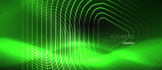 Dark black abstract background with neon colors and lines