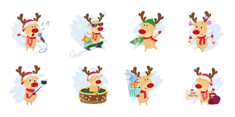 Fototapeta premium Bright deer set illustration. Deer in different poses. Can be used for topics like Christmas, winter, festivals, Happy New Year