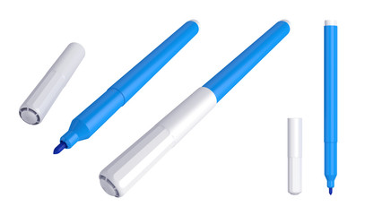 Markers isolated on white background, 3D rendering