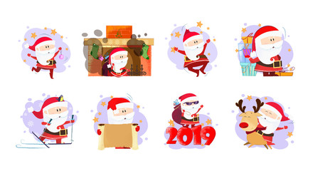 Santa Claus bright set illustration. Santa Claus in different poses. Can be used for topics like Christmas, winter, festivals, Happy New Year