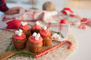 New Year celebration cupcakes, chocolate muffins on table