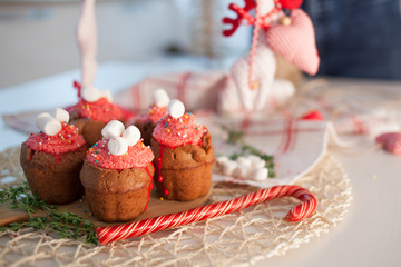 New Year celebration cupcakes, chocolate muffins on table
