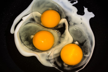 fried eggs in a pan close-up photo