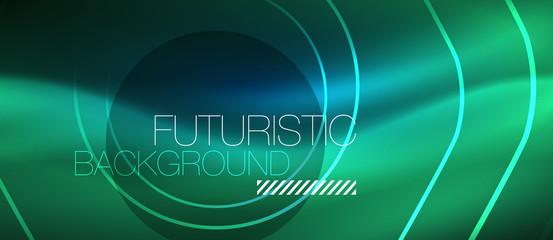Neon glowing lines, magic energy space blue light concept, abstract background wallpaper design