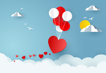 Fototapeta na wymiar Love and valentine day. Balloons carries heart
