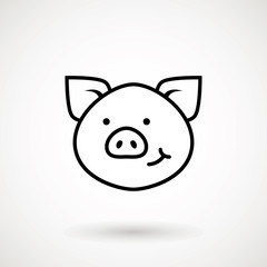 Pig line icon. logo Piglet face with smile in outline style. Icon of Cartoon pig head with smile. Chinese New Year 2019. Zodiac. Chinese traditional Design, decoration Vector illustration.