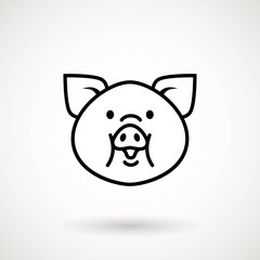 Pig line icon. logo Piglet face with smile in outline style. Icon of Cartoon pig head with smile. Chinese New Year 2019. Zodiac. Chinese traditional Design, decoration Vector illustration.