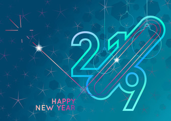 Happy New Year 2019. Holiday Poster. Vector Illustration.