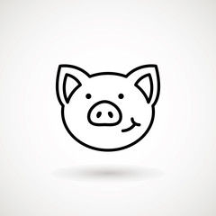 Pig line icon. logo Piglet face with smile in outline style. Icon of Cartoon pig head with smile. Chinese New Year 2019. Zodiac. Chinese traditional Design, decoration Vector illustration.