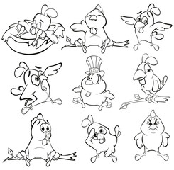 Vector llustration of a Cute Little Chicken Cartoon Character for you Design and Computer Game. Coloring Book