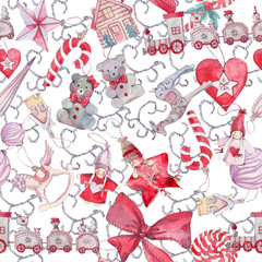Seamless pattern with Christmas toys. 