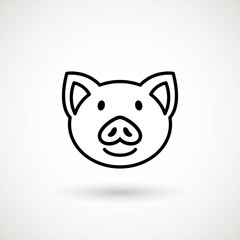 Pig line icon. logo Piglet face with smile in outline style. Icon of Cartoon pig head with smile. Chinese New Year 2019. Zodiac. Chinese traditional Design, decoration Vector illustration.