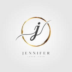 Elegant Initial Letter J Logo With Gold Circle Brushed