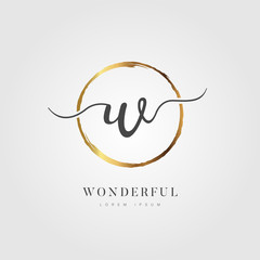 Elegant Initial Letter W Logo With Gold Circle Brushed