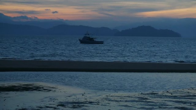 Sea view sunrise on the nice summer day. Beautiful sky panorama ocean at ranong thailand.