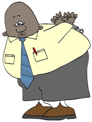 Ethnic businessman handcuffed behind his back