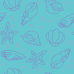 Fototapeta na wymiar Seamless pattern of seashells and starfishes