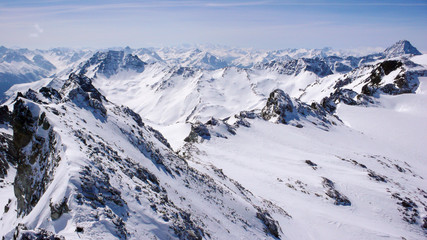 winter mountain landscape in the Silvretta mountain range in the Swiss Alps between Scuol and Ischgl