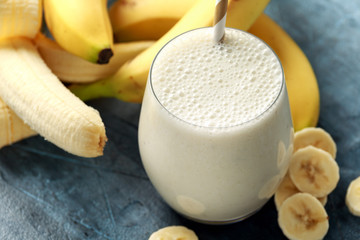 Banana smoothie in glass for healthy breakfast