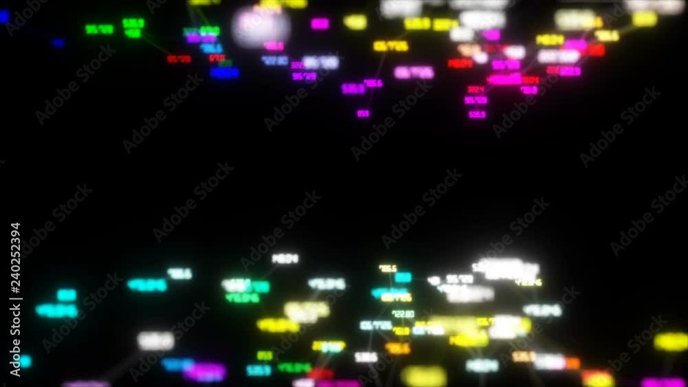 Poster blurred digital movement.digital data points network loop.dark background, rotating flickering white