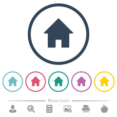 Home flat color icons in round outlines