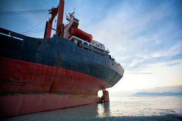 Ship is at the shore.