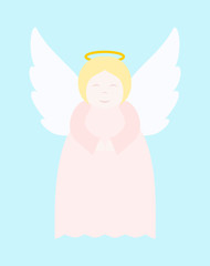 Angel icon isolated on blue background.