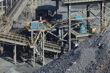 Industrial facilities in the ore processing plant closeup.