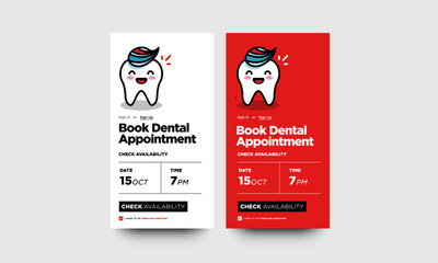 Book Dental Appointment App Design with Cute Happy Tooth Vector Illustration